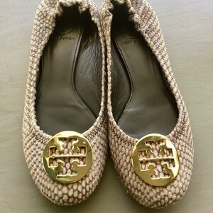 Tory Burch Textured Flats with Gold Emblem